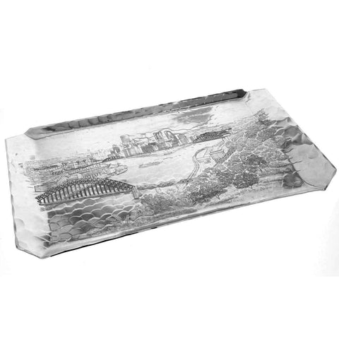 Pittsburgh Skyline Tray - Hand Hammered Aluminum Hostess Serving Tray by Wendell August Forge