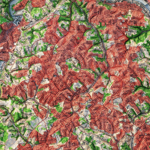 Pittsburgh, Pennsylvania 1960 Shaded Relief Map