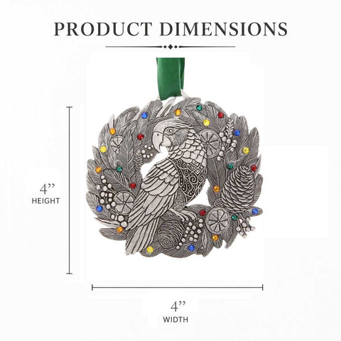 Merry Parrot Ornament - Handcrafted Aluminum Holiday Ornament with Crystals