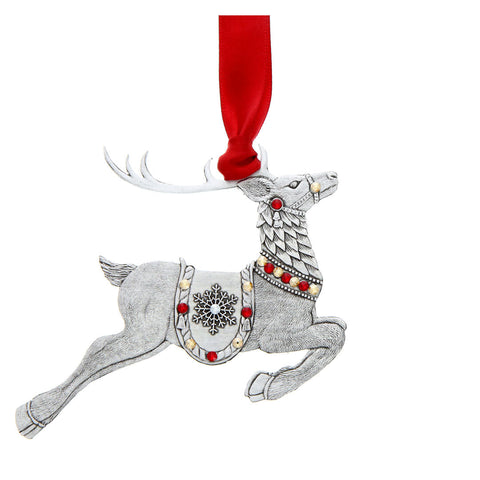 Merry Reindeer Ornament - Handcrafted Aluminum Holiday Decor with European Crystals