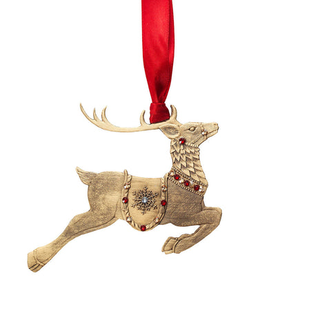 Merry Reindeer Ornament - Bronze European Crystal Holiday Decor by Wendell August Forge