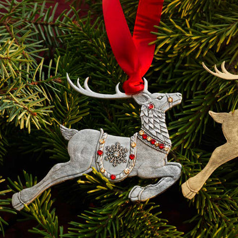 Merry Reindeer Ornament - Handcrafted Aluminum Holiday Decor with European Crystals