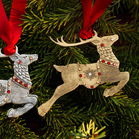 Merry Reindeer Ornament - Bronze European Crystal Holiday Decor by Wendell August Forge