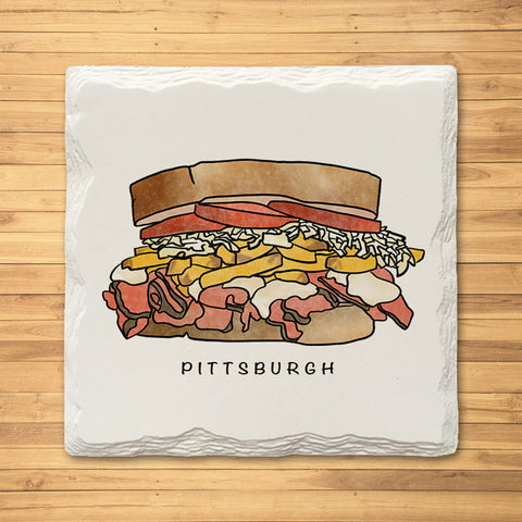 Pittsburgh Fries On Sandwich! Ceramic Drink Coaster - 1 Pack - Single Coaster Coasters The Doodle Line   