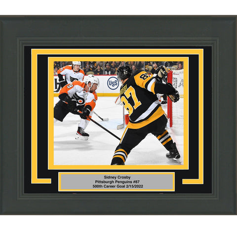 Framed Sidney Crosby 500th Goal Pittsburgh Penguins 8x10 Hockey Photo