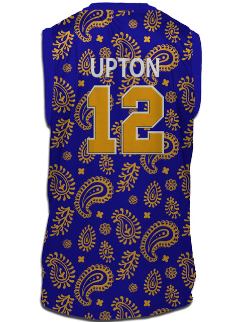 Slapshot Charlestown Chiefs Captain Johnny Upton #12 Blue Paisley Tank Hockey tanks Bench Clearers   