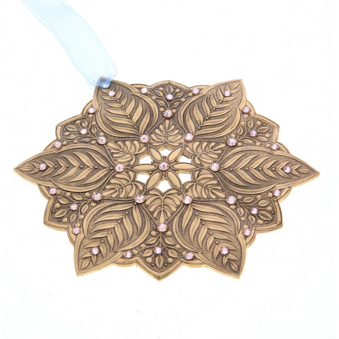 Linda Hoover Bronze Winter Ornament | Elegant Handcrafted Holiday Fern Ornament with Crystals