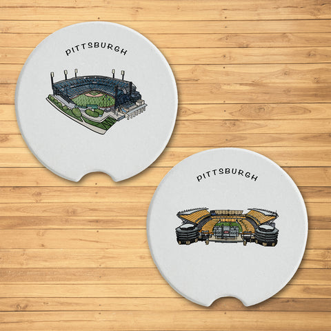 Pittsburgh Stadium Variety Pack Car Coaster - 2 Pack Coasters The Doodle Line   