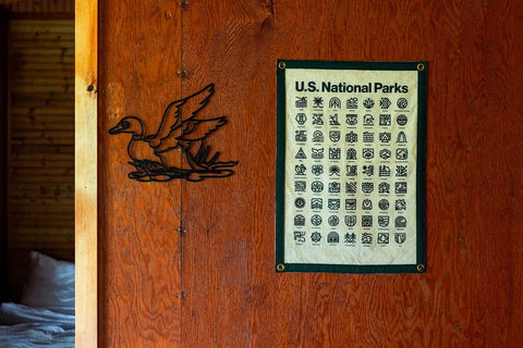 Steve Wolf National Parks Camp Flag – Handmade Wool Felt Outdoor Camping Decor