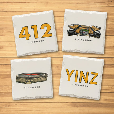 Pittsburgh Touchdown Variety Pack - Ceramic Drink Coasters - 4 Pack Coasters The Doodle Line   