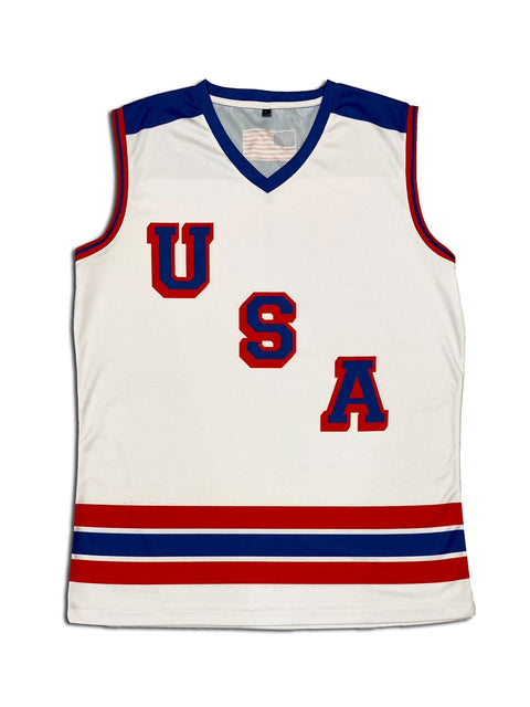 Team USA Letter Hockey Tank Hockey tanks Bench Clearers White Polyester S