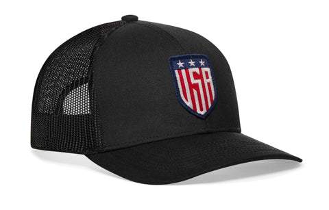 USA Shield Trucker Hat  |  Black America Snapback