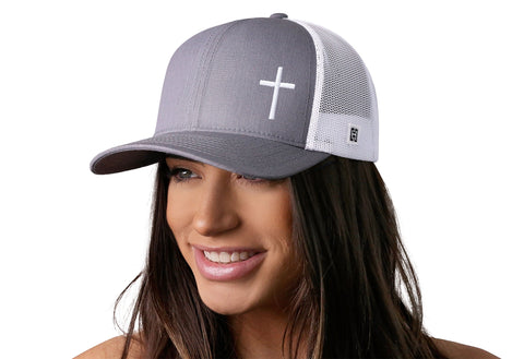 Cross Trucker Hat  |  Gray-White Cross Snapback