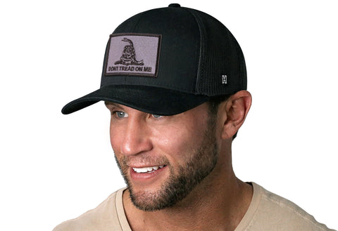 Dont Tread on Me Trucker Hat  |  Black Gadsden Flag Tactical Snapback