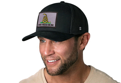 Dont Tread on Me Trucker Hat  |  Black Gadsden Flag Tactical Snapback