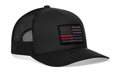 Thin Red & Blue Line Trucker Hat  |  Black 1st Responders Tactical Snapback