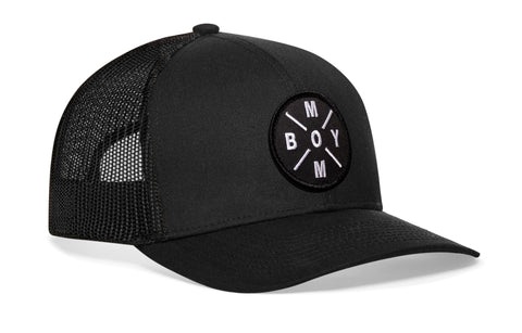 Boy Mom Trucker Hat - Black Snapback Adjustable Cap with Embroidered Patch | Haka Hat