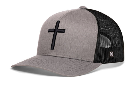 Cross Trucker Hat  |  Gray-Black bold cross Snapback