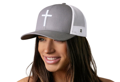 Cross Trucker Hat  |  Gray-White bold cross Snapback