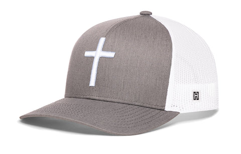Cross Trucker Hat  |  Gray-White bold cross Snapback