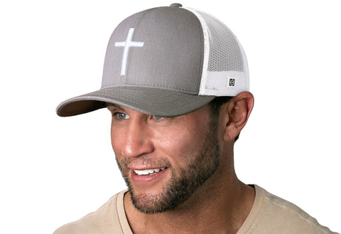 Cross Trucker Hat  |  Gray-White bold cross Snapback