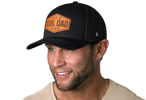 Girl Dad Leather Trucker Hat  |  Black  Snapback