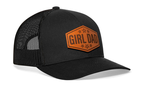 Girl Dad Leather Trucker Hat  |  Black  Snapback