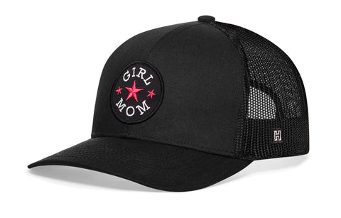 Girl Mom Trucker Hat | Black Snapback Adjustable 6-Panel Cap with Embroidered Patch - Haka Hat