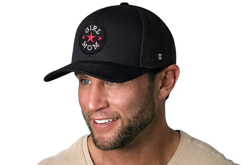 Girl Mom Trucker Hat | Black Snapback Adjustable 6-Panel Cap with Embroidered Patch - Haka Hat