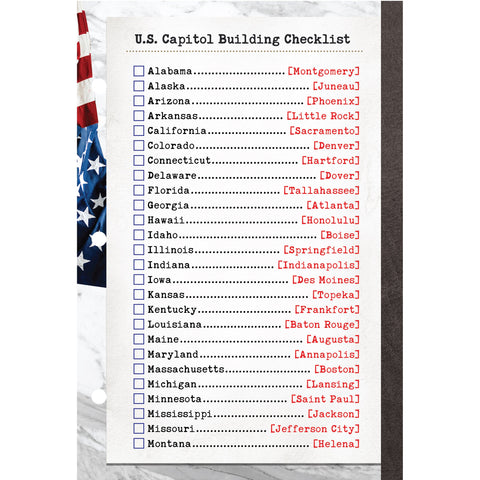 Travel Stamps - Checklist Dividers Pages Travel Stamps Capitol Buildings  