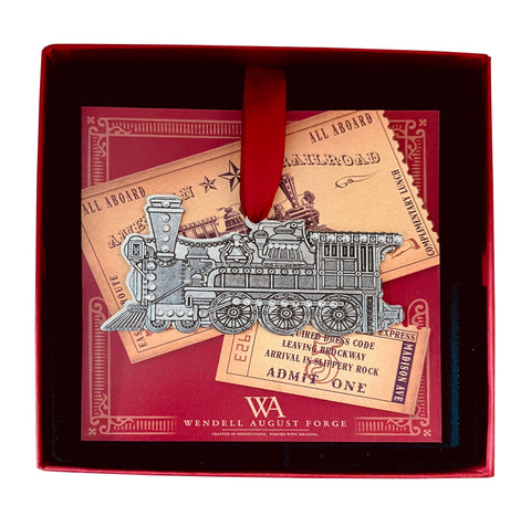 Vintage Locomotive Ornament - Handcrafted Aluminum Holiday Decoration with Austrian Crystal
