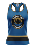 Cleveland Monsters 2023 Women's Racerback Hockey Tank Hockey tanks Bench Clearers Blue Polyester XS