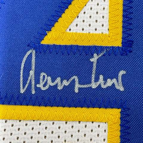 Framed Autographed/Signed Jerry West 35x39 West Virginia White College Basketball Jersey JSA COA