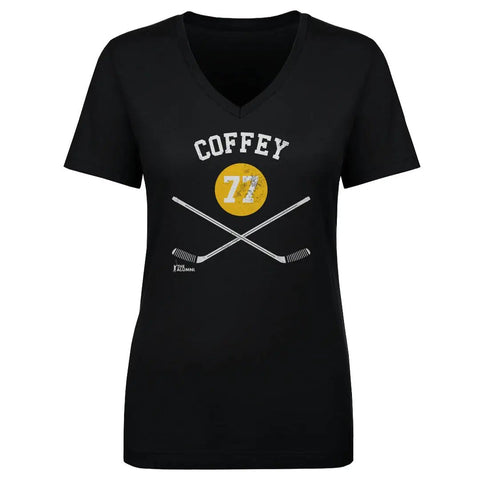 Paul Coffey Pittsburgh 77 Sticks  Women's V-Neck T-Shirt Women's V-Neck T-Shirt 500 LEVEL   