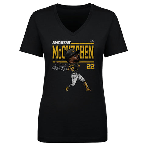 Pittsburgh Pirates Andrew McCutchen Women's V-Neck T-Shirt Women's V-Neck T-Shirt 500 LEVEL Black S Women's V-Neck T-Shirt