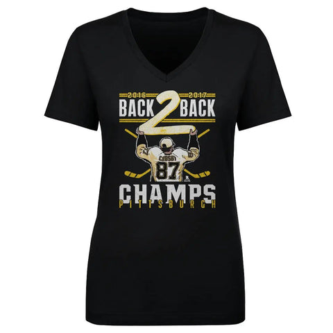 Pittsburgh Penguins Sidney Crosby Women's V-Neck T-Shirt Women's V-Neck T-Shirt 500 LEVEL Black S Women's V-Neck T-Shirt