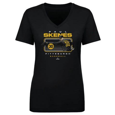 Pittsburgh Pirates Paul Skenes Pittsburgh Headline Women's V-Neck T-Shirt Women's V-Neck T-Shirt 500 LEVEL Black S Women's V-Neck T-Shirt