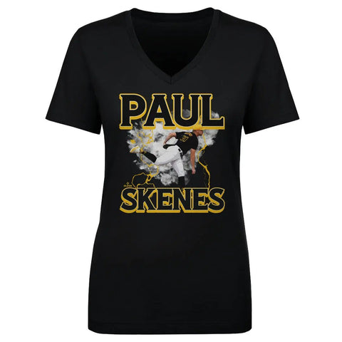 Paul Skenes Pittsburgh Pirates Lightning  | Women's V-Neck T-Shirt Women's V-Neck T-Shirt 500 LEVEL Black S Women's V-Neck T-Shirt