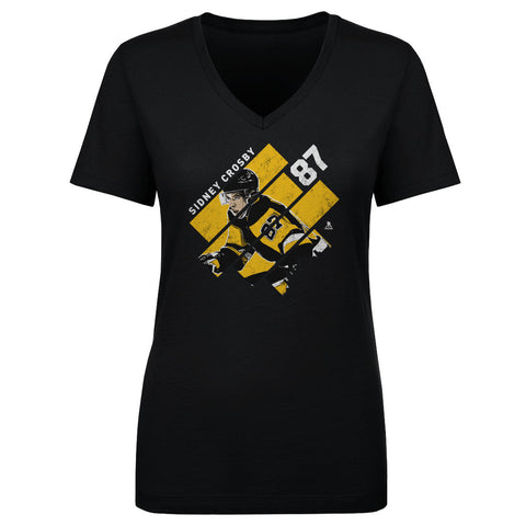 Pittsburgh Penguins Sidney Crosby Women's V-Neck T-Shirt Women's V-Neck T-Shirt 500 LEVEL Black S Women's V-Neck T-Shirt