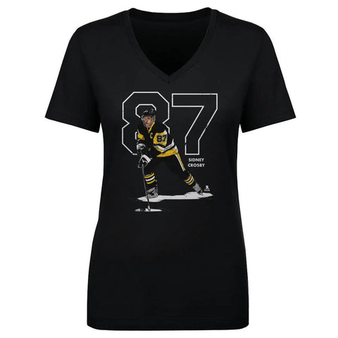 Pittsburgh Penguins Sidney Crosby Women's V-Neck T-Shirt Women's V-Neck T-Shirt 500 LEVEL Black S Women's V-Neck T-Shirt