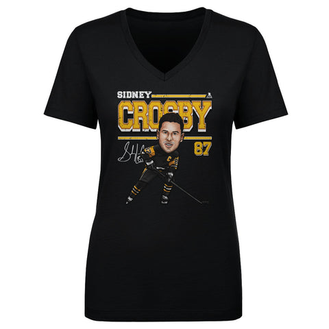 Pittsburgh Penguins Sidney Crosby Women's V-Neck T-Shirt Women's V-Neck T-Shirt 500 LEVEL Black S Women's V-Neck T-Shirt