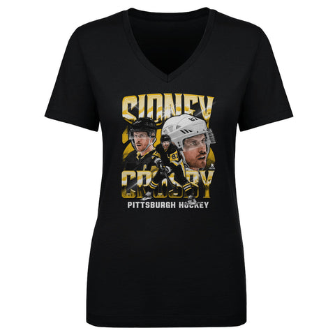 Pittsburgh Penguins Sidney Crosby Women's V-Neck T-Shirt Women's V-Neck T-Shirt 500 LEVEL Black S Women's V-Neck T-Shirt