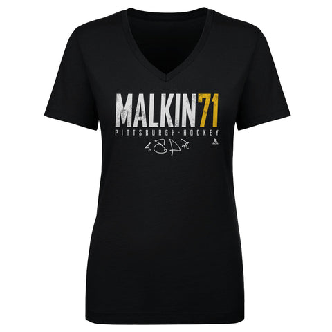 Pittsburgh Penguins Evgeni Malkin Women's V-Neck T-Shirt Women's V-Neck T-Shirt 500 LEVEL Black S Women's V-Neck T-Shirt