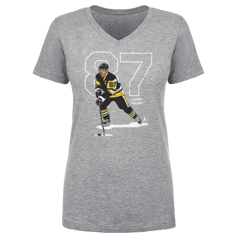 Pittsburgh Penguins Sidney Crosby Women's V-Neck T-Shirt Women's V-Neck T-Shirt 500 LEVEL Heather Gray S Women's V-Neck T-Shirt