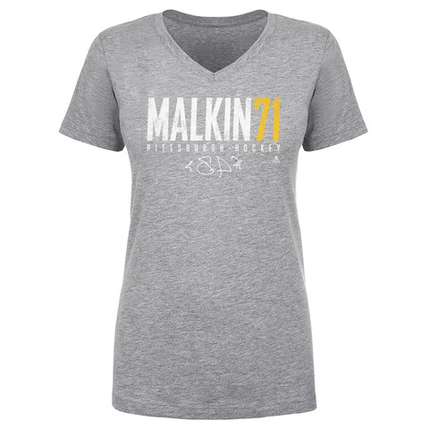 Pittsburgh Penguins Evgeni Malkin Women's V-Neck T-Shirt Women's V-Neck T-Shirt 500 LEVEL Heather Gray S Women's V-Neck T-Shirt