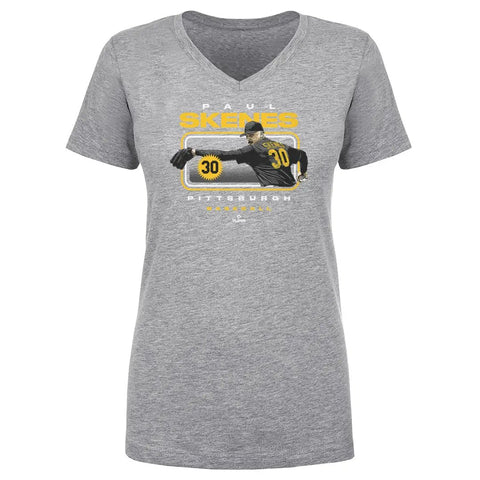 Pittsburgh Pirates Paul Skenes Pittsburgh Headline Women's V-Neck T-Shirt Women's V-Neck T-Shirt 500 LEVEL Heather Gray S Women's V-Neck T-Shirt