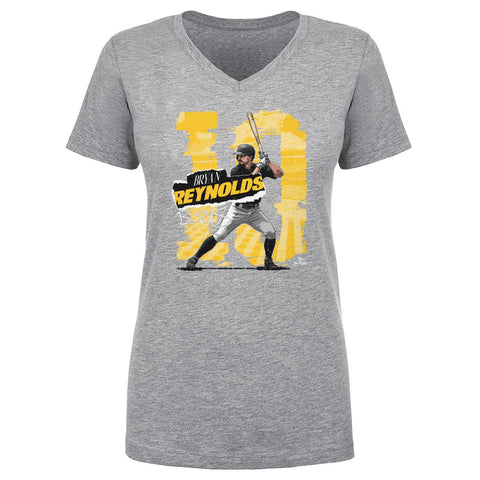 Pittsburgh Pirates Bryan Reynolds Women's V-Neck T-Shirt Women's V-Neck T-Shirt 500 LEVEL Heather Gray S Women's V-Neck T-Shirt