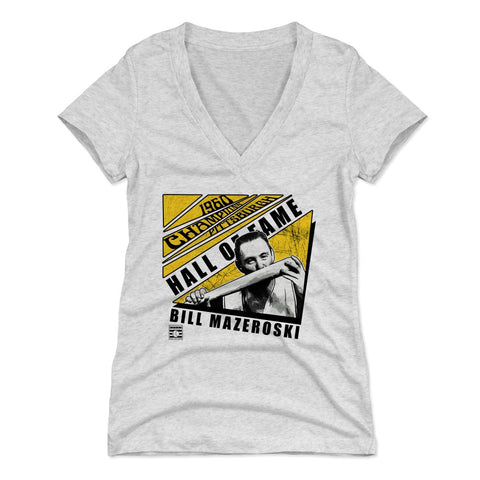 Pittsburgh Pirates Bill Mazeroski Women's V-Neck T-Shirt Women's V-Neck T-Shirt 500 LEVEL Tri Ash S Women's V-Neck T-Shirt