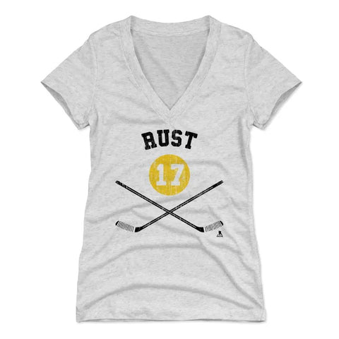 Pittsburgh Penguins Bryan Rust Women's V-Neck T-Shirt Women's V-Neck T-Shirt 500 LEVEL Tri Ash S Women's V-Neck T-Shirt