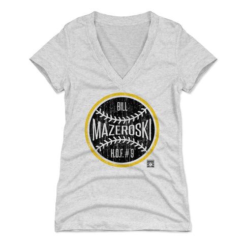 Pittsburgh Pirates Bill Mazeroski Women's V-Neck T-Shirt Women's V-Neck T-Shirt 500 LEVEL Tri Ash S Women's V-Neck T-Shirt